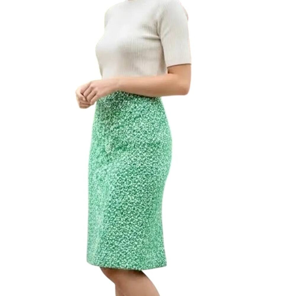 J Crew No. 2 Pencil Skirt Green White Tweed Boucle Cotton Knit Classic Colorful